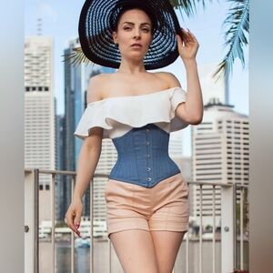 NWOT Denim Cotton Expert Waist Training Waspie Corset size 30"